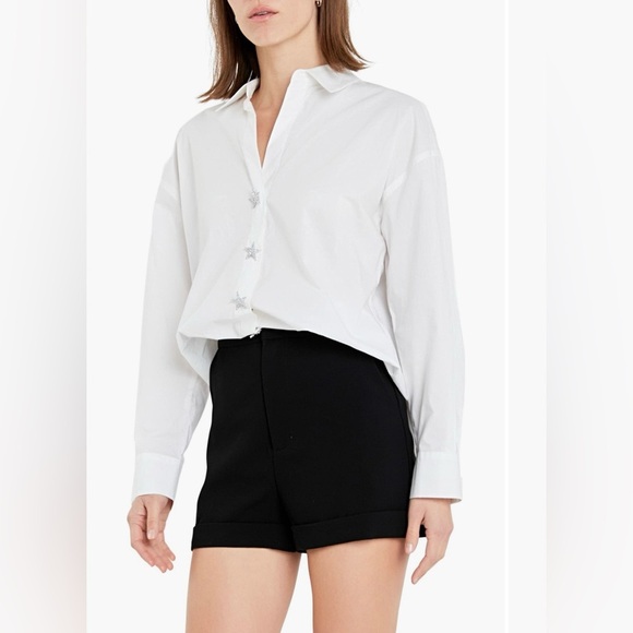 English Factory White Crystal Button Embellished Star Button Down Shirt - Picture 4 of 14